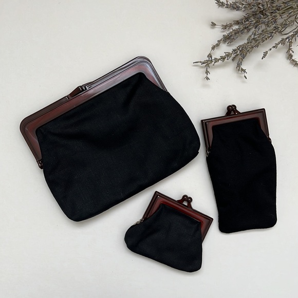 Vintage Tapestry Matching Set Purse Handbag Clutch Coin Purse Glasses Pouch 3pc - Picture 2 of 10